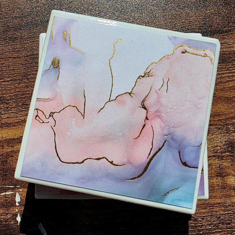 Handmade Watercolor Marble Coasters – Set of 4